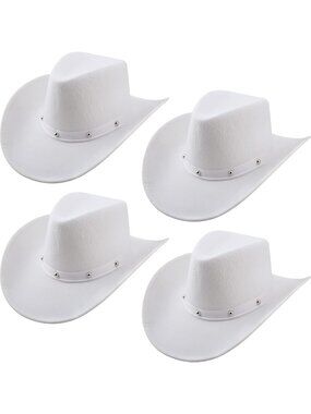 Men's White Felt Western Adult Dress up Costume Cowboy Hat 4 Pack